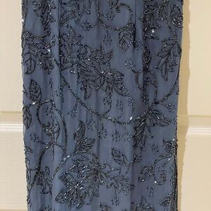 NEW Gun metal blue Beaded silk gown
Size S (fits 2 and 4) by Sean collection